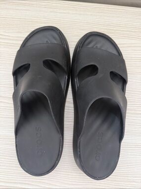 CROCS Platform Black Dual-Strap Slide Sandals